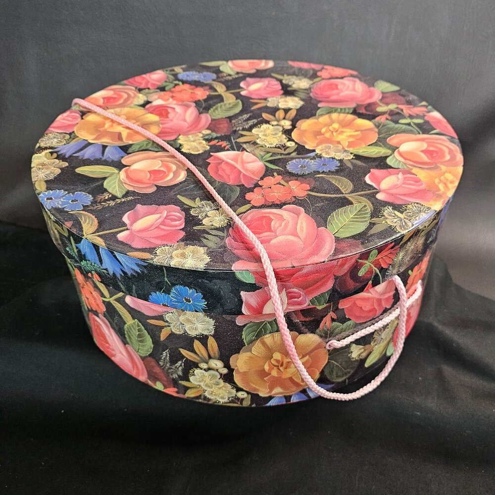TRI-COASTAL DESIGN VTG 2002 NYC Floral Art Hat/Storage Box 14"x 6" EUC